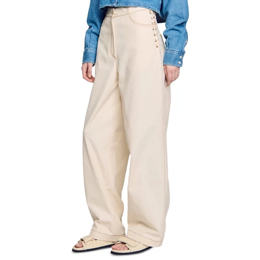 Leon Lace Up High Rise Jeans in Sand